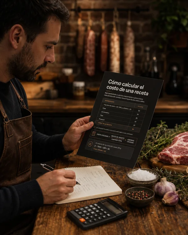 Persona calculando el costo de una receta con el material impreso